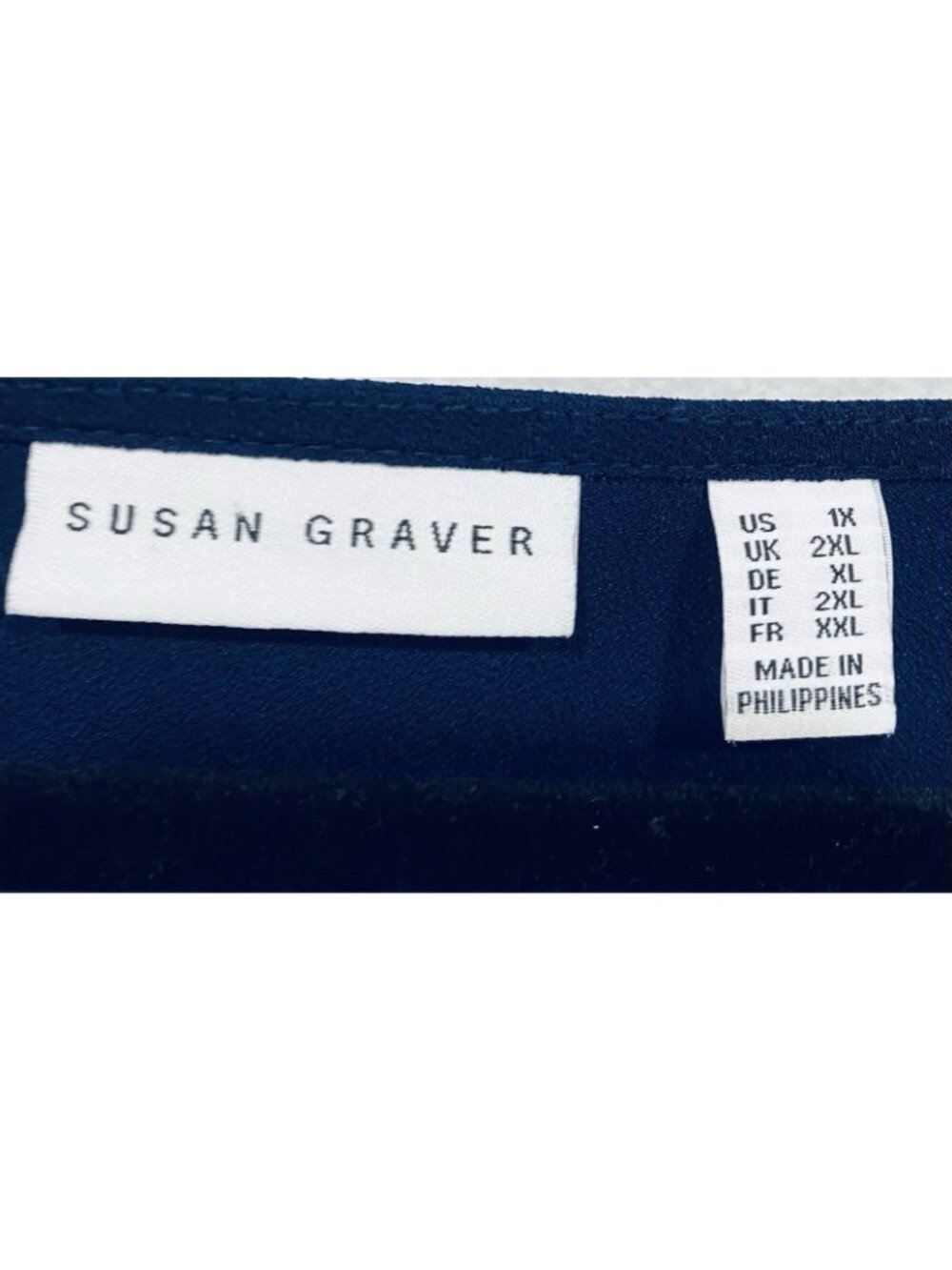 Susan Graver Top Womens 1X Navy Blue Chiffon Animal Print Hem Tunic Boho Flowy - Picture 5 of 9
